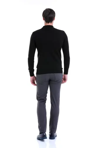 Erkek Siyah Regular Fit Düz Yarım Balıkçı Yaka Triko Kazak - Siyah - 5