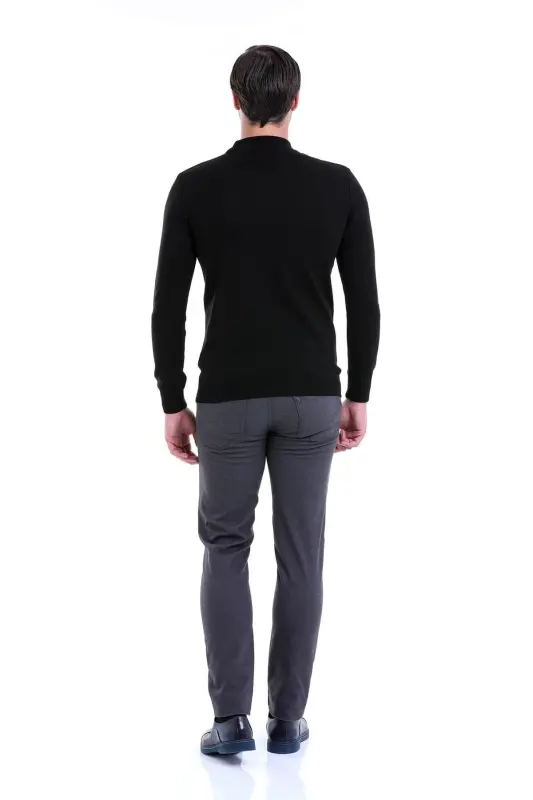 Erkek Siyah Regular Fit Düz Yarım Balıkçı Yaka Triko Kazak - Siyah - 5