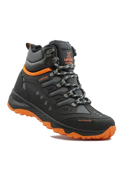 Erkek Siyah Oranj Watertight Su Geçirmez Trekking Kürklü Fermuarlı Bot 8075-Siyah Oranj - Modazone