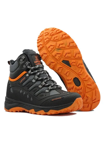 Erkek Siyah Oranj Watertight Su Geçirmez Trekking Kürklü Fermuarlı Bot 8075-Siyah Oranj - Modazone (1)