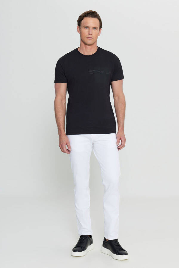 Erkek Siyah Pamuklu Slim Fit Dar Kesim Baskılı Bisiklet Yaka Esnek Tişört - Siyah - 2