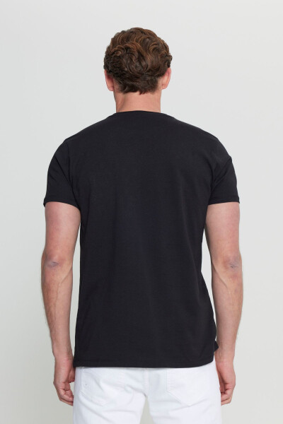 Erkek Siyah Pamuklu Slim Fit Dar Kesim Baskılı Bisiklet Yaka Esnek Tişört - Siyah - 5