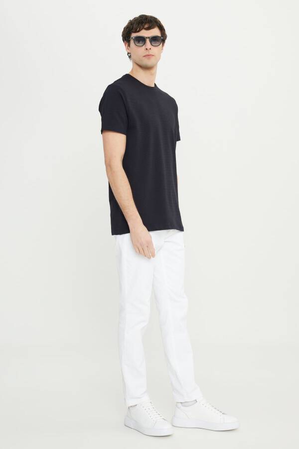 Erkek Siyah Pamuklu Slim Fit Dar Kesim Bisiklet Yaka Esnek Tişört - Siyah - 2