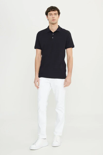 Erkek Siyah Pamuklu Slim Fit Dar Kesim Polo Yaka Jakarlı Esnek Tişört-Siyah - ALTINYILDIZ CLASSICS (1)