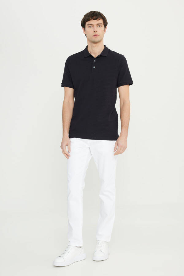 Erkek Siyah Pamuklu Slim Fit Dar Kesim Polo Yaka Jakarlı Esnek Tişört - Siyah - 2