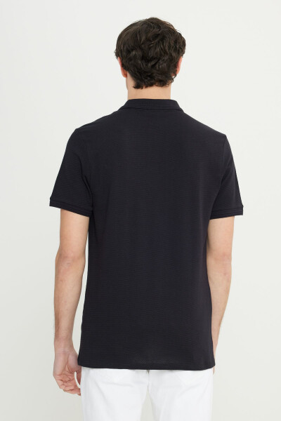 Erkek Siyah Pamuklu Slim Fit Dar Kesim Polo Yaka Jakarlı Esnek Tişört - Siyah - 5