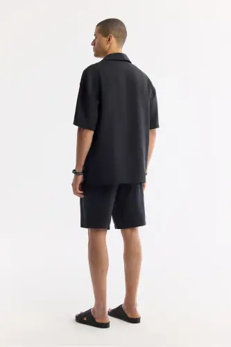 Erkek Siyah Polo Yaka Soft Touch Kısa Kol Comfort Fit Gömlek A51Y2140 - Siyah - 4