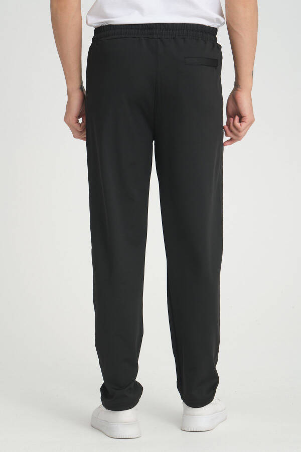 Erkek Siyah Rahat Kesim Düz Paça Dalgıç Kumaş Eşofman Altı-Siyah - 3