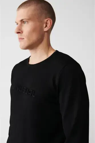 Erkek Siyah Bisiklet Yaka Baskılı Rayon Kazak A32Y5033-Siyah - AVVA (1)