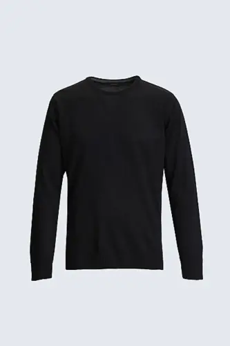 Erkek Siyah Regular Fit Düz Bisiklet Yaka Triko Kazak - Siyah - Hatemoğlu (1)