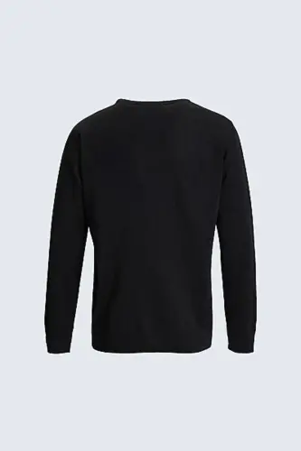 Erkek Siyah Regular Fit Düz Bisiklet Yaka Triko Kazak - Siyah - 3