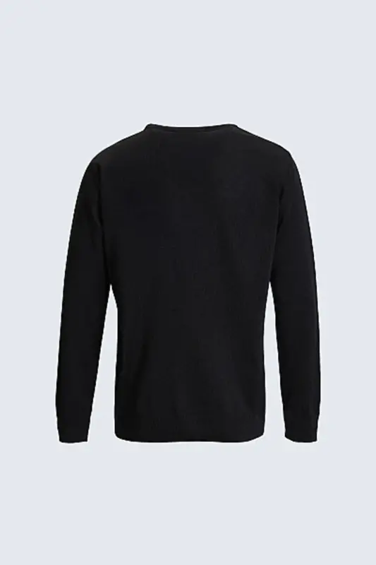 Erkek Siyah Regular Fit Düz Bisiklet Yaka Triko Kazak - Siyah - 3