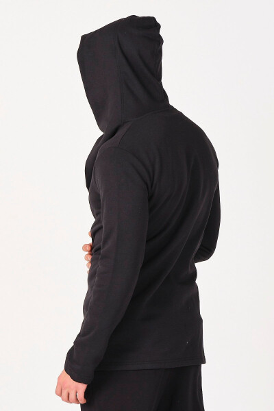 Erkek Siyah Regular Fit Kapüşonlu Uzun Panço Hırka-Siyah - 19