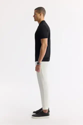 Erkek Siyah Polo Yaka Viskon Karışımlı Basic Triko Regular Fit T-Shirt B005120-Siyah - 3