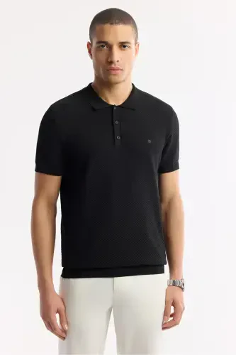 Erkek Siyah Polo Yaka Viskon Karışımlı Basic Triko Regular Fit T-Shirt B005120-Siyah - 6