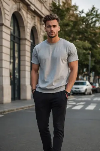 Erkek Siyah Renk Italyan Kesim Kaliteli Esnek Likralı Double Katlı Paça Jogger Pantolon-Duble Siyah - 3