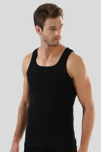 Erkek Siyah Ribana Atlet 3'lü Paket %100 Pamuklu - 4