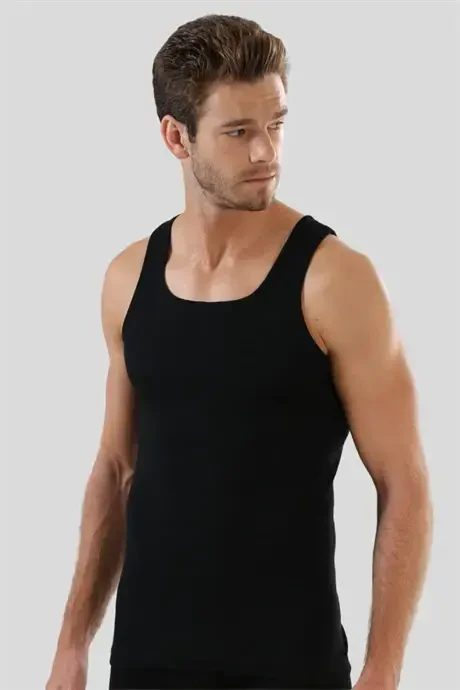 Erkek Siyah Ribana Atlet 3'lü Paket %100 Pamuklu - 4