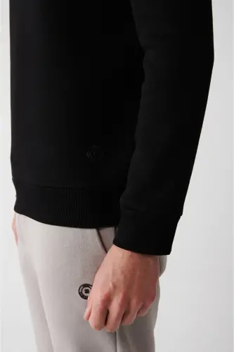 Erkek Siyah Şardonlu Kumaş Bisiklet Yaka Basic Sweatshirt E001017 - Siyah - 5