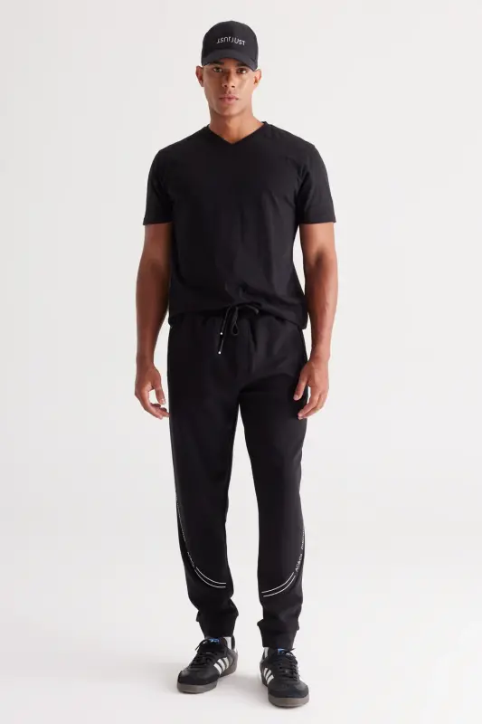 Erkek Siyah-Siyah 2'li Paket Slim Fit Dar Kesim Pamuklu Basic Tişört - 5
