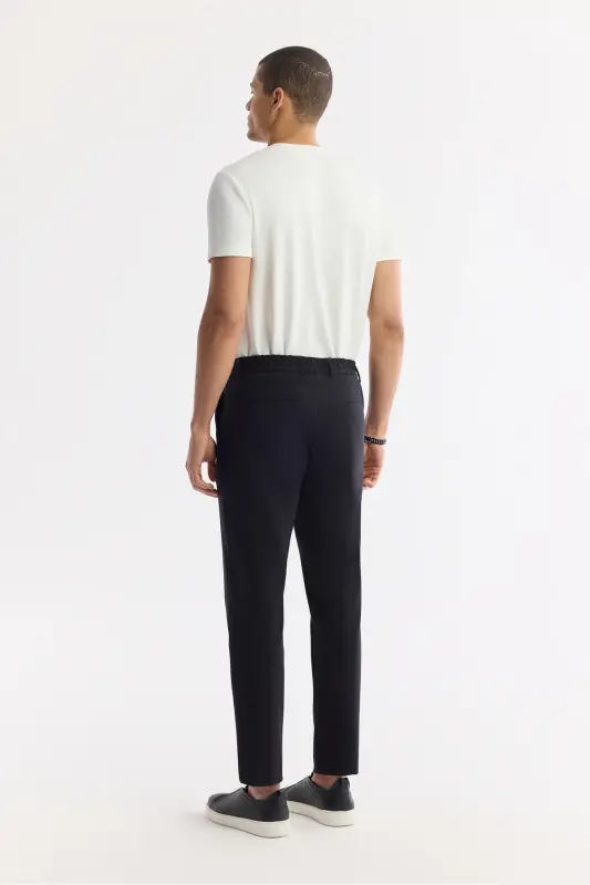 Erkek Siyah Beli Lastikli Bi-Stretch Teknik Kumaş Slim Fit Pantolon A51Y3077-Siyah - 3