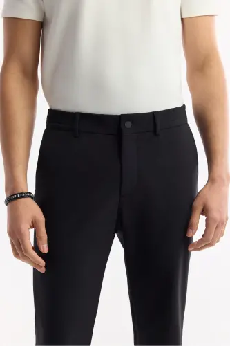 Erkek Siyah Beli Lastikli Bi-Stretch Teknik Kumaş Slim Fit Pantolon A51Y3077-Siyah - 4
