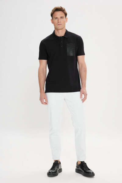 Erkek Siyah Slim Fit Dar Kesim %100 Pamuk Baskılı Polo Yaka Tişört - Siyah - 8