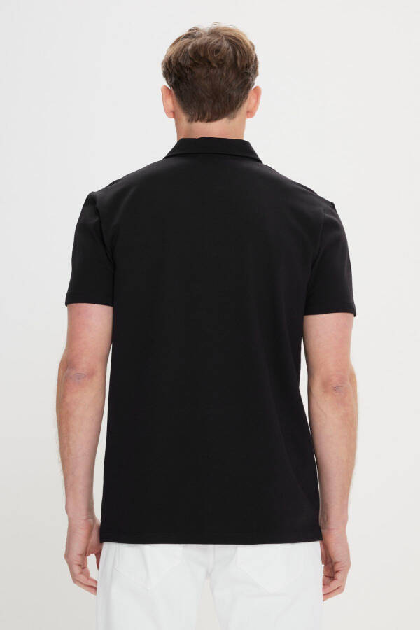 Erkek Siyah Slim Fit Dar Kesim %100 Pamuk Baskılı Polo Yaka Tişört - Siyah - 11