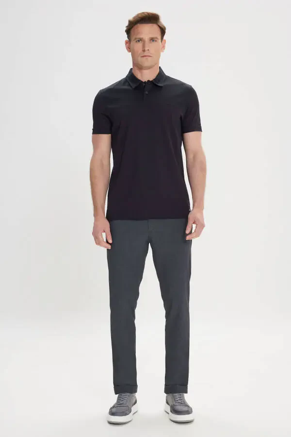 Erkek Siyah Slim Fit Dar Kesim %100 Pamuk Polo Yaka Tişört - 2