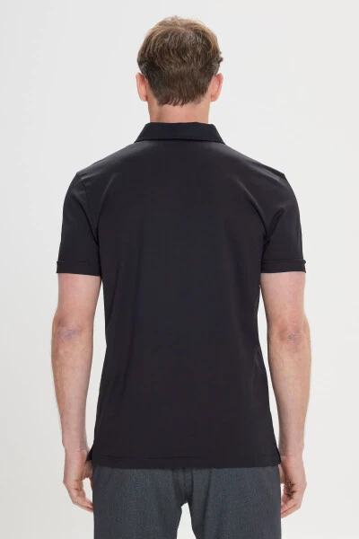 Erkek Siyah Slim Fit Dar Kesim %100 Pamuk Polo Yaka Tişört - 4