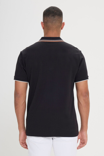 Erkek Siyah Slim Fit Dar Kesim %100 Pamuk Polo Yaka Tişört-Siyah - 5