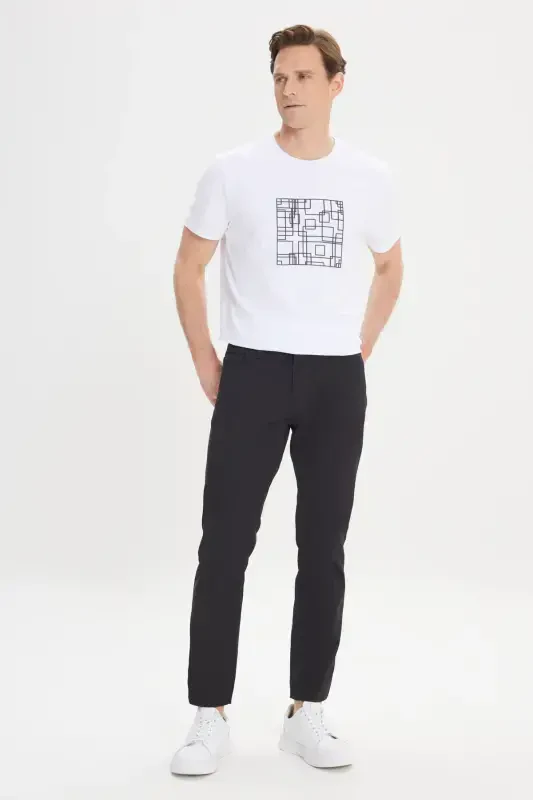Erkek Siyah Slim Fit Dar Kesim 5 Cep Armürlü Esnek Pantolon-Siyah - 2