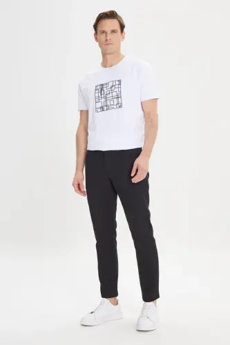 Erkek Siyah Slim Fit Dar Kesim 5 Cep Armürlü Esnek Pantolon - Siyah - 3