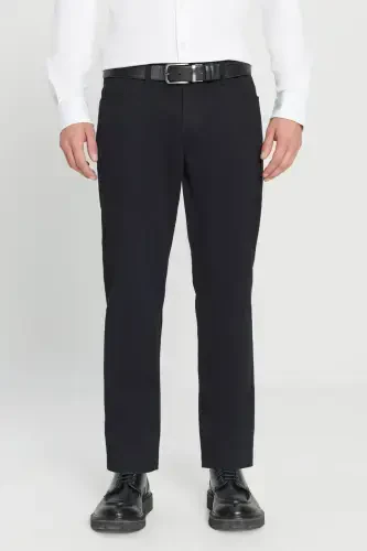 Erkek Siyah Slim Fit Dar Kesim 5 Cep Pamuklu Kanvas Esnek Chino Pantolon-Siyah - 1