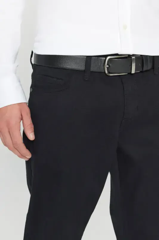 Erkek Siyah Slim Fit Dar Kesim 5 Cep Pamuklu Kanvas Esnek Chino Pantolon-Siyah - 6