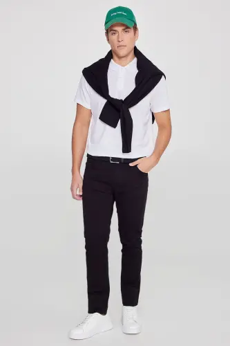 Erkek Siyah Diz İzi Yapmayan Slim Fit Dar Kesim 5 Cep Pamuklu Kanvas Esnek Casual Pantolon - Siyah - 8