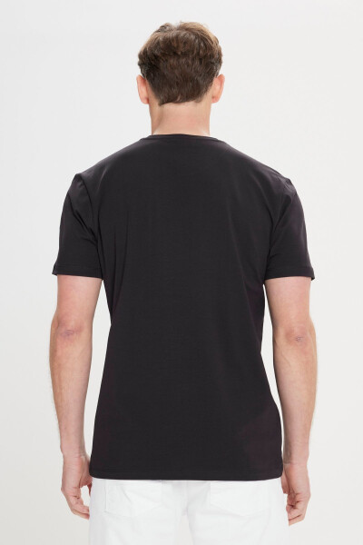 Erkek Siyah Slim Fit Dar Kesim Bisiklet Yaka Pamuk - 5