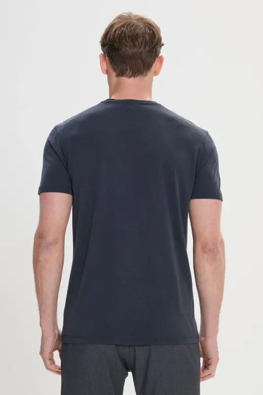 Erkek Siyah Slim Fit Dar Kesim Bisiklet Yaka Pamuklu Tişört-Siyah - 5