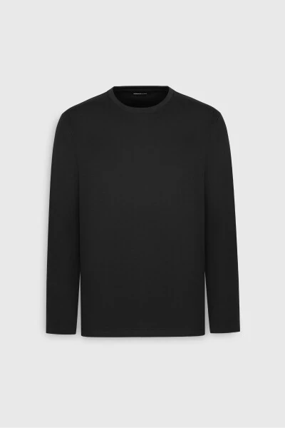 Erkek Siyah Slim Fit Dar Kesim Bisiklet Yaka Uzun Kollu Esnek Tişört - 6