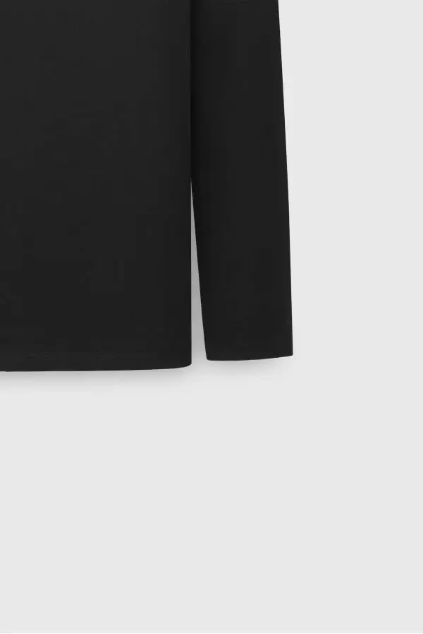 Erkek Siyah Slim Fit Dar Kesim Bisiklet Yaka Uzun Kollu Esnek Tişört - 8