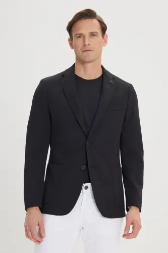 Erkek Siyah Slim Fit Dar Kesim Mono Yaka Casual Blazer Ceket - Siyah - 7