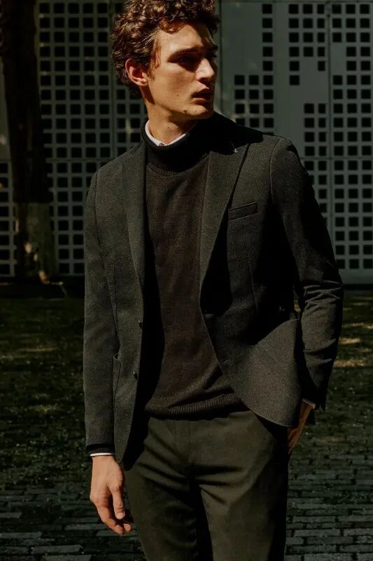 Erkek Siyah Slim Fit Dar Kesim Mono Yaka Casual Blazer Ceket - Siyah - AC&CO / ALTINYILDIZ CLASSICS