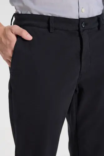 Erkek Siyah Slim Fit Dar Kesim Pamuklu Esnek Armürlü Yan Cep Pantolon - Siyah - 5