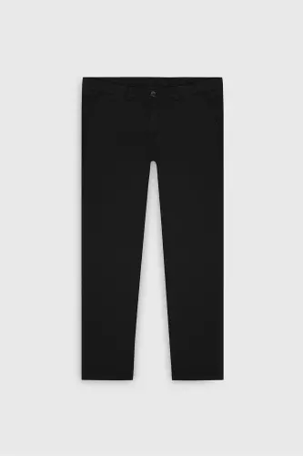 Erkek Siyah Slim Fit Dar Kesim Pamuklu Esnek Armürlü Yan Cep Pantolon - Siyah - 7