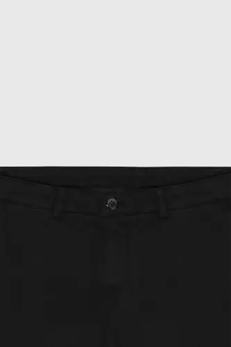 Erkek Siyah Slim Fit Dar Kesim Pamuklu Esnek Armürlü Yan Cep Pantolon - Siyah - 8
