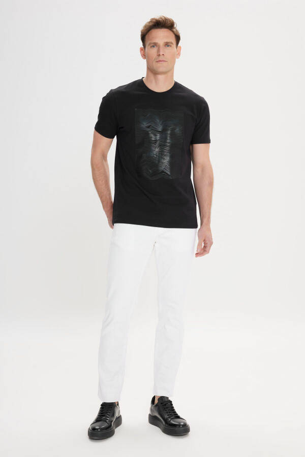 Erkek Siyah Slim Fit Dar Kesim Pamuklu Esnek Baskılı Bisiklet Yaka Tişört-Siyah - 2
