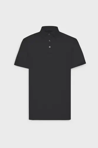 Erkek Siyah Slim Fit Dar Kesim Polo Yaka Düz Casual Tişört - Siyah - 8