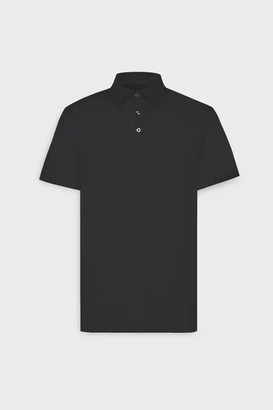 Erkek Siyah Slim Fit Dar Kesim Polo Yaka Düz Casual Tişört-Siyah - 8