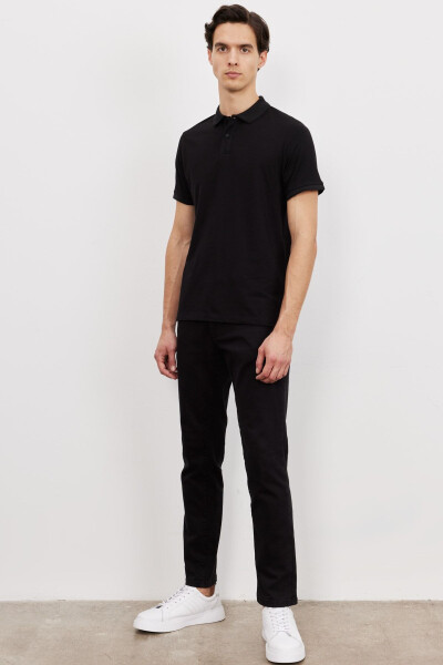 Erkek Siyah Slim Fit Dar Kesim Polo Yaka Kısa Kollu Basic Tişört - Siyah - ALTINYILDIZ CLASSICS (1)