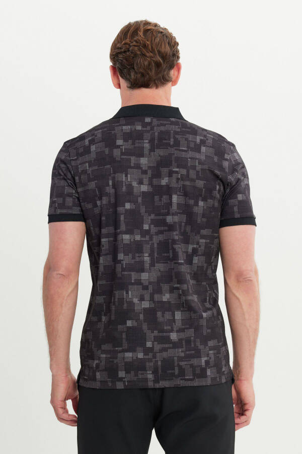 Erkek Siyah Slim Fit Dar Kesim Polo Yaka Pamuklu Baskılı Tişört - 5